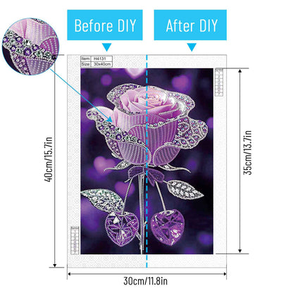 Dreamy Purple Rose - Special Shaped Drill Diamond Painting 30*40CM