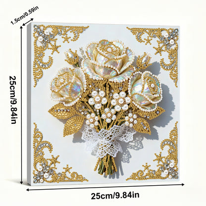Vibrant Flowers - DIY Pearl Gem Art Diamond Painting Kits With Framefor Home Decor -25x25cm