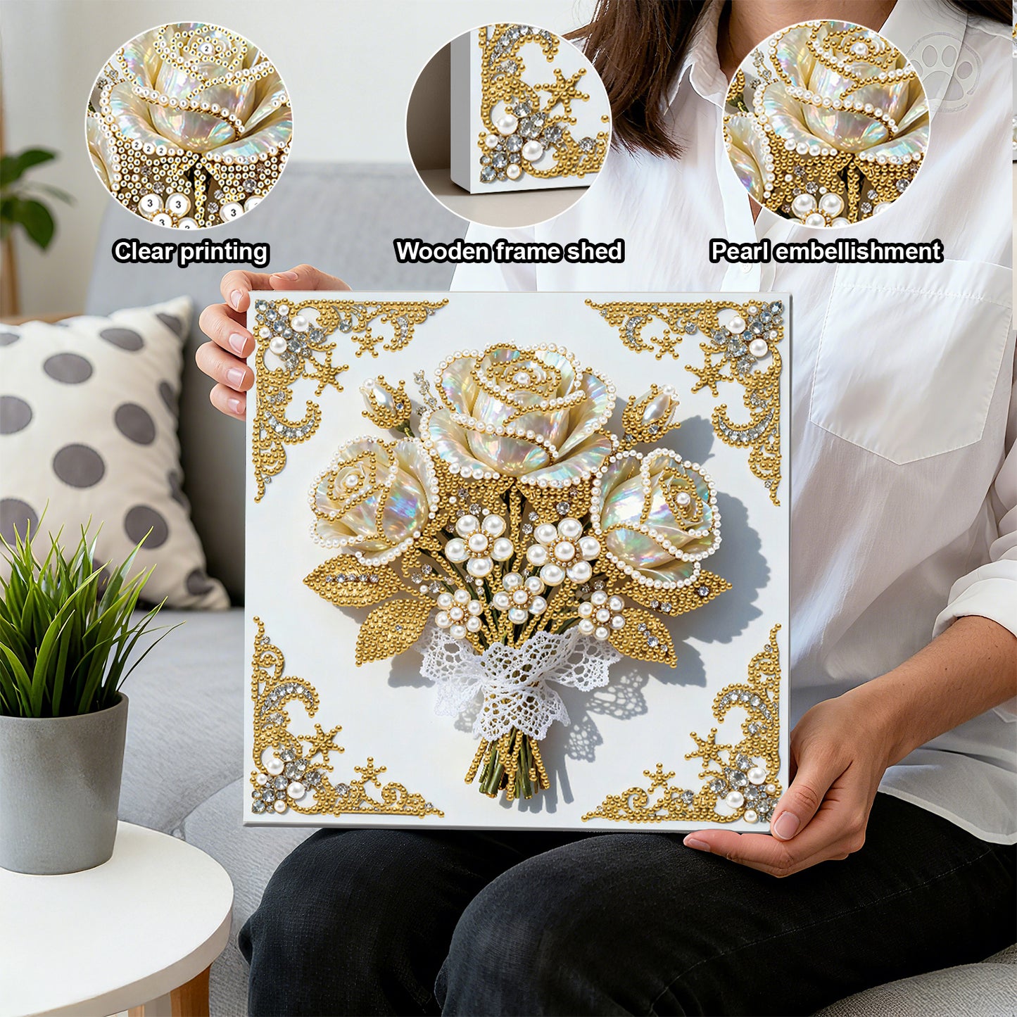 Vibrant Flowers - DIY Pearl Gem Art Diamond Painting Kits With Framefor Home Decor -25x25cm