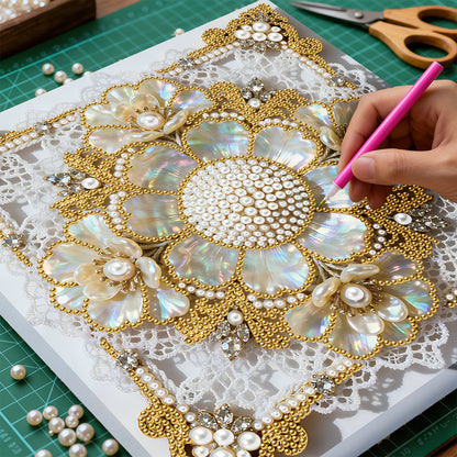 Flowers - DIY Pearl Gem Art Diamond Painting Kits With Framefor Home Decor -25x25cm