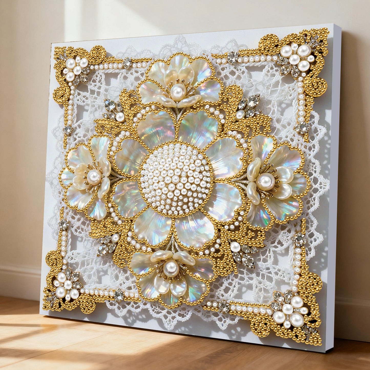 Flowers - DIY Pearl Gem Art Diamond Painting Kits With Framefor Home Decor -25x25cm