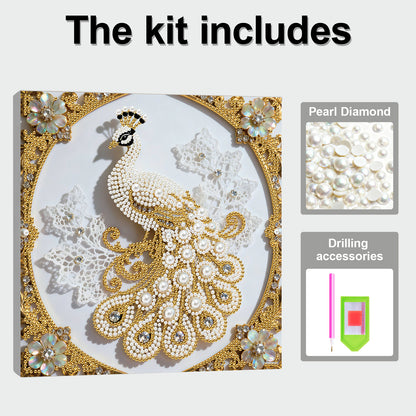 Peacock - DIY Pearl Gem Art Diamond Painting Kits With Framefor Home Decor -25x25cm
