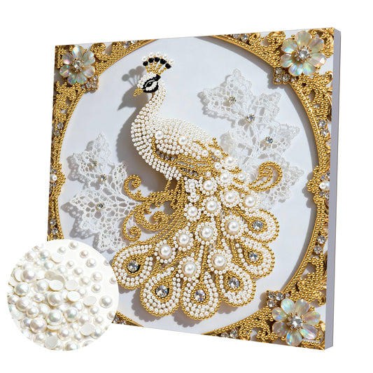 Peacock - DIY Pearl Gem Art Diamond Painting Kits With Framefor Home Decor -25x25cm