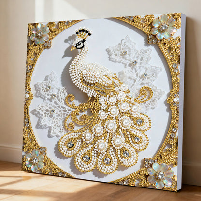 Peacock - DIY Pearl Gem Art Diamond Painting Kits With Framefor Home Decor -25x25cm