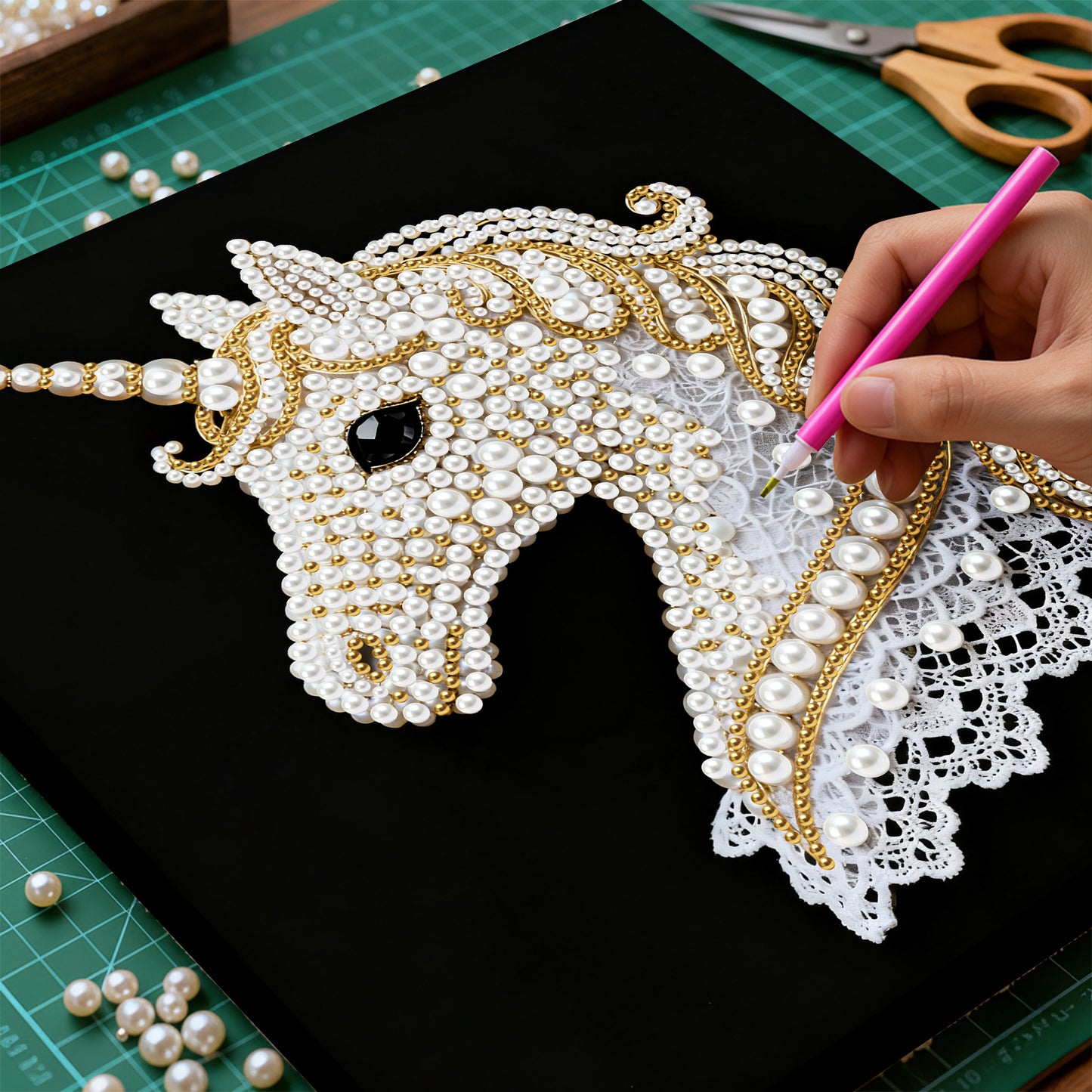 Unicorn - DIY Pearl Gem Art Diamond Painting Kits With Framefor Home Decor -25x25cm