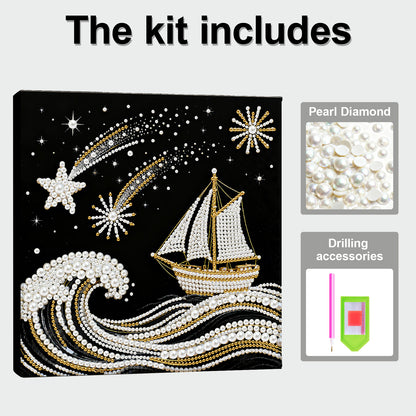 Sailboat On Waves - DIY Pearl Gem Art Diamond Painting Kits With Framefor Home Decor -25x25cm