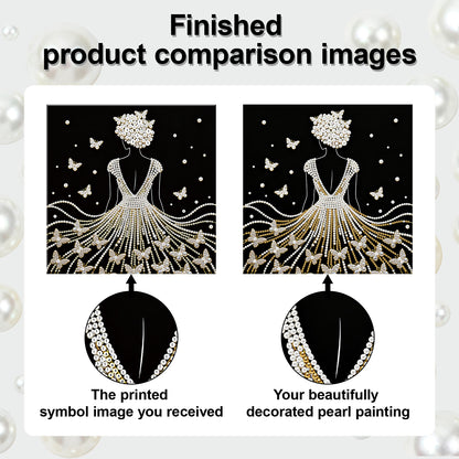 Elegant Girl - DIY Pearl Gem Art Diamond Painting Kits With Framefor Home Decor -25x25cm