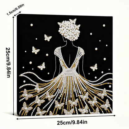 Elegant Girl - DIY Pearl Gem Art Diamond Painting Kits With Framefor Home Decor -25x25cm