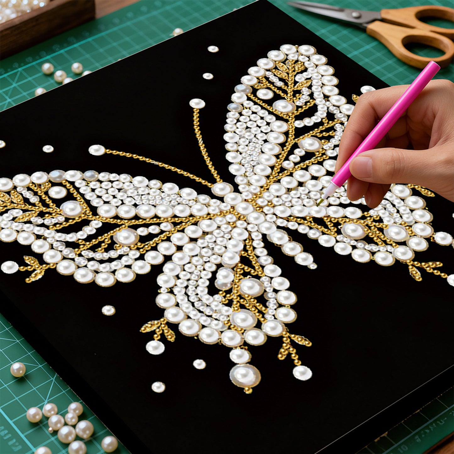 Butterfly - DIY Pearl Gem Art Diamond Painting Kits With Framefor Home Decor -25x25cm