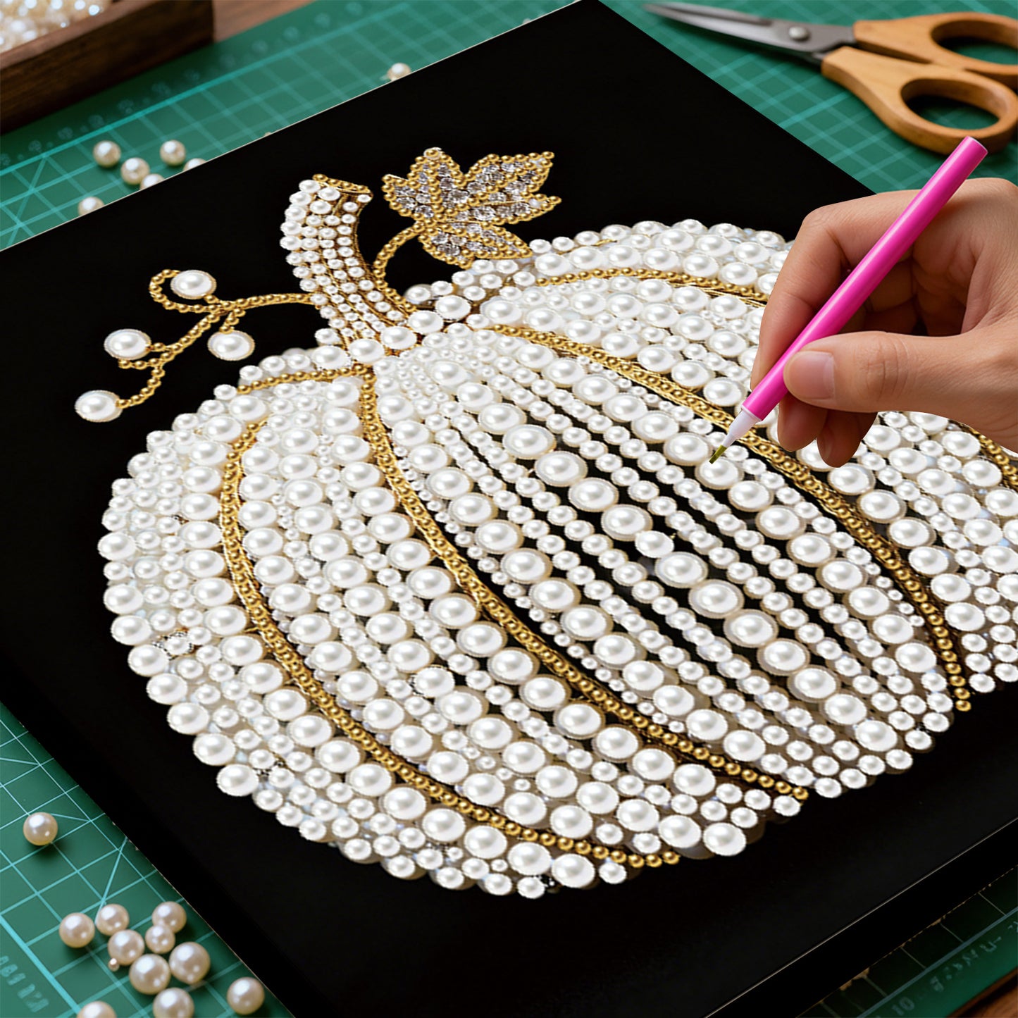 Pumpkin - DIY Pearl Gem Art Diamond Painting Kits With Framefor Home Decor -25x25cm