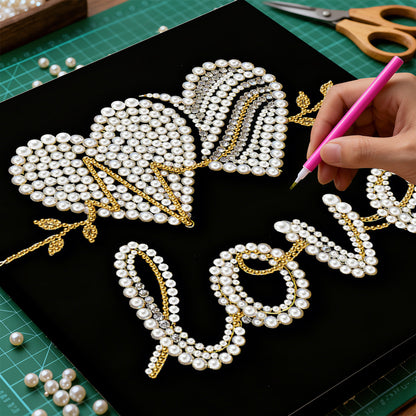 Love - DIY Pearl Gem Art Diamond Painting Kits With Framefor Home Decor -25x25cm