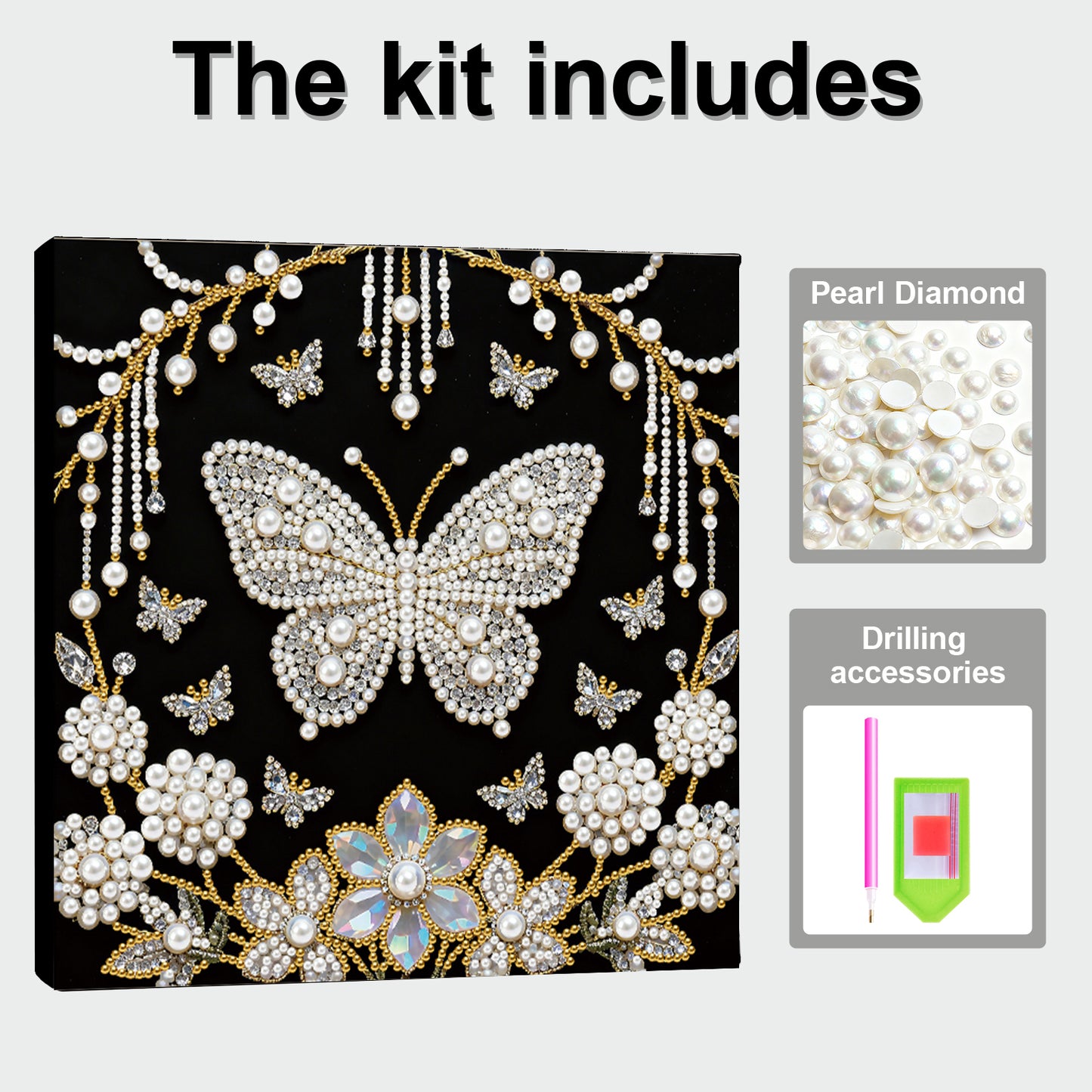 Butterfly - DIY Pearl Gem Art Diamond Painting Kits With Framefor Home Decor -25x25cm