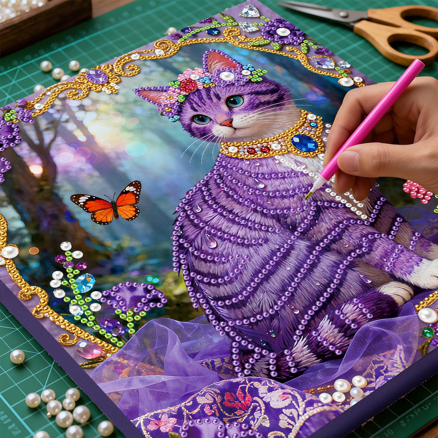 Kitty - DIY Pearl Gem Art Diamond Painting Kits With Framefor Home Decor -25x25cm