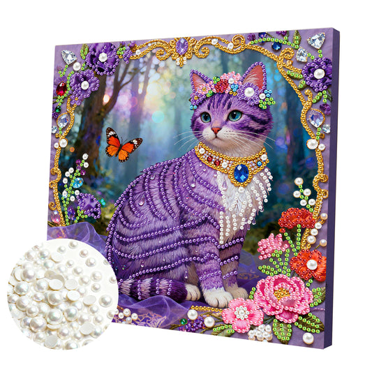 Kitty - DIY Pearl Gem Art Diamond Painting Kits With Framefor Home Decor -25x25cm