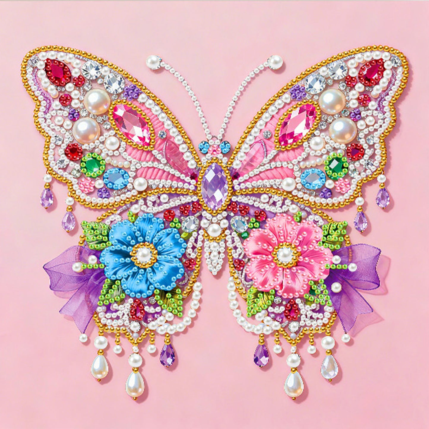 Butterfly - DIY Pearl Gem Art Diamond Painting Kits With Framefor Home Decor -25x25cm