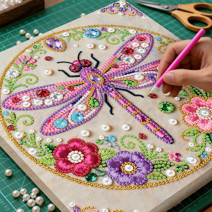 Dragonfly - DIY Pearl Gem Art Diamond Painting Kits With Framefor Home Decor -25x25cm