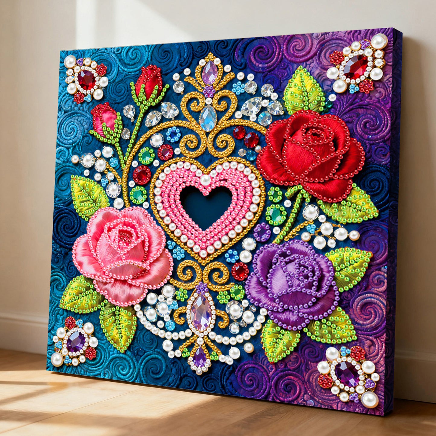 Flowers - DIY Pearl Gem Art Diamond Painting Kits With Framefor Home Decor -25x25cm