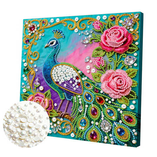 Peacock - DIY Pearl Gem Art Diamond Painting Kits With Framefor Home Decor -25x25cm
