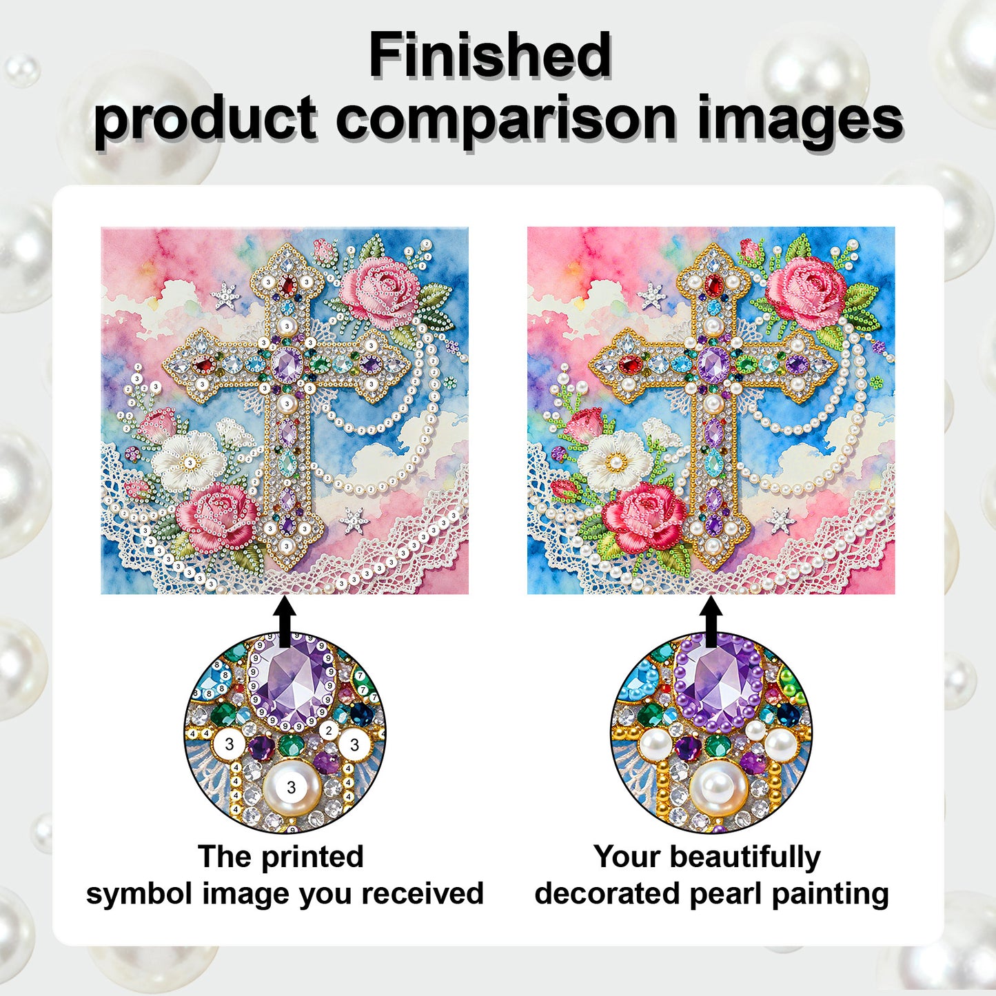 Cross - DIY Pearl Gem Art Diamond Painting Kits With Framefor Home Decor -25x25cm