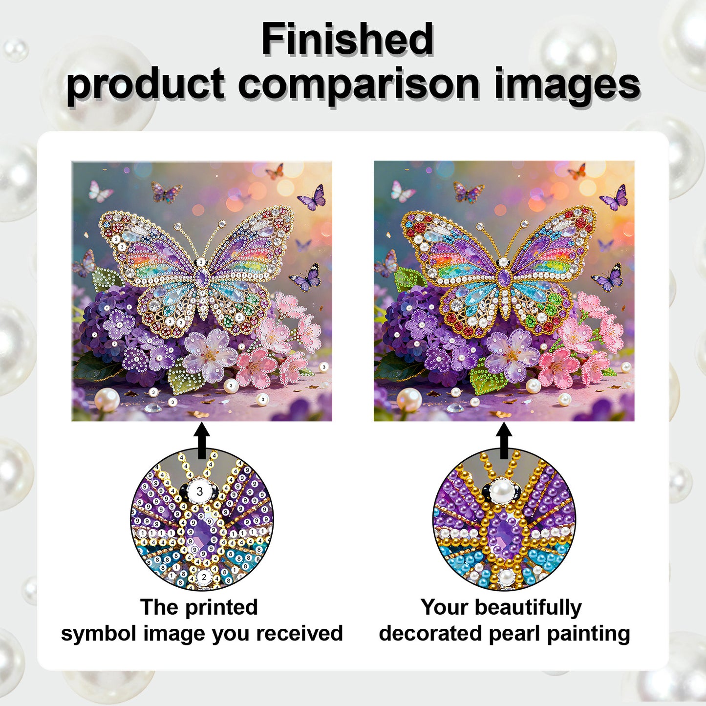 Butterfly - DIY Pearl Gem Art Diamond Painting Kits With Framefor Home Decor -25x25cm