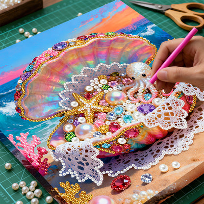 Dreamy Pearl Shell - DIY Pearl Gem Art Diamond Painting Kits With Framefor Home Decor -25x25cm