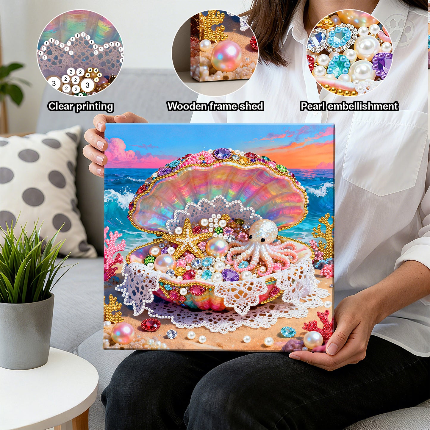 Dreamy Pearl Shell - DIY Pearl Gem Art Diamond Painting Kits With Framefor Home Decor -25x25cm