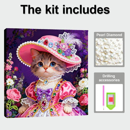 Kitty - DIY Pearl Gem Art Diamond Painting Kits With Framefor Home Decor -25x25cm