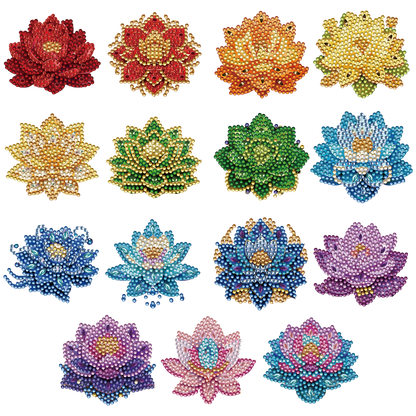 15pcs Lotus 2D Acrylic DIY Diamond Art Fridge Magnet Kit for Home Car Decor