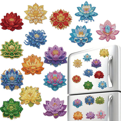 15pcs Lotus 2D Acrylic DIY Diamond Art Fridge Magnet Kit for Home Car Decor