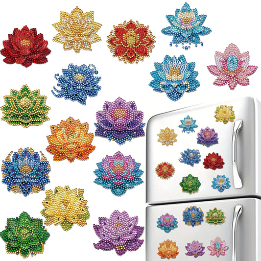 15pcs Lotus 2D Acrylic DIY Diamond Art Fridge Magnet Kit for Home Car Decor