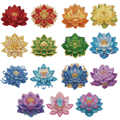 15pcs Lotus 2D Acrylic DIY Diamond Art Fridge Magnet Kit for Home Car Decor