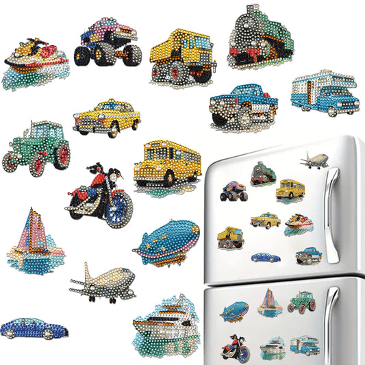 15pcs Car 2D Acrylic DIY Diamond Art Fridge Magnet Kit for Home Cars Decor