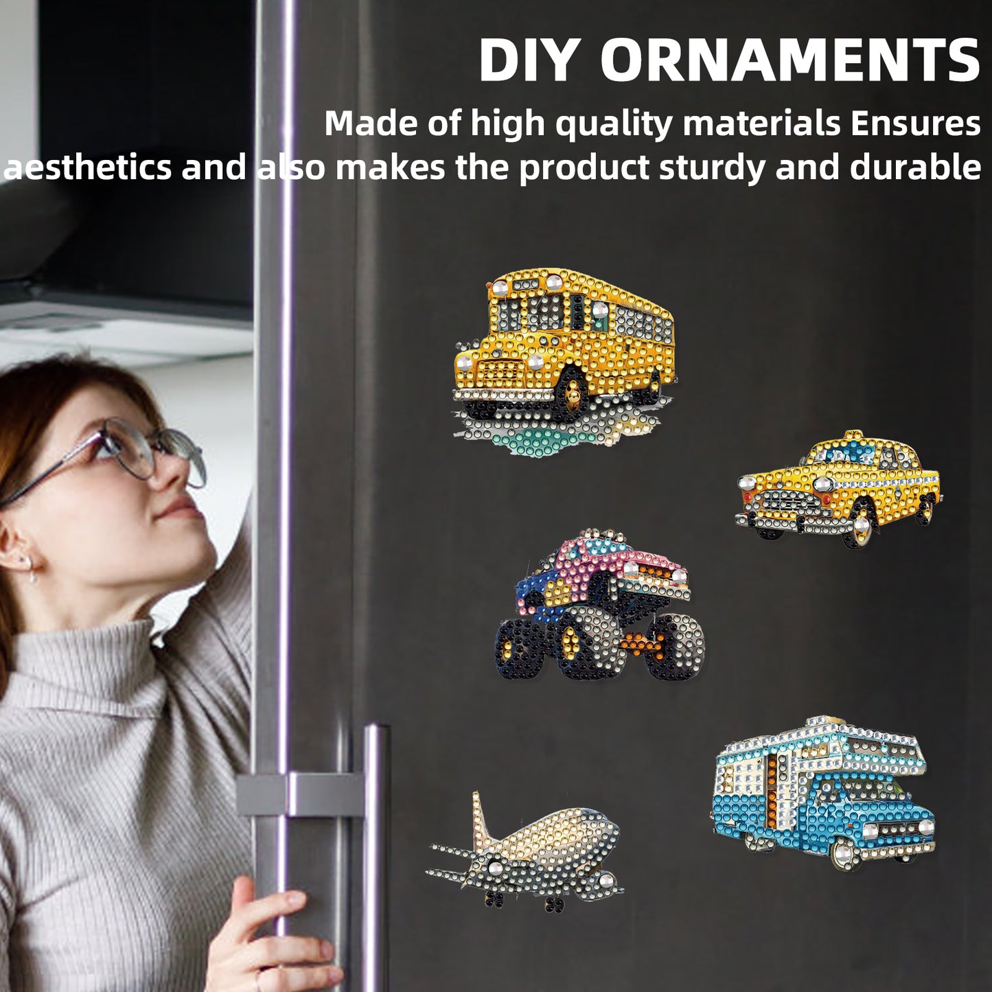 15pcs Car 2D Acrylic DIY Diamond Art Fridge Magnet Kit for Home Cars Decor