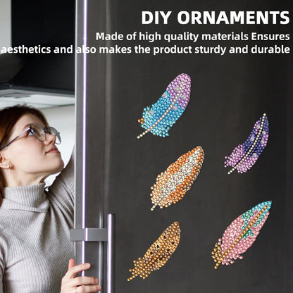 15pcs Feather 2D Acrylic DIY Diamond Art Fridge Magnet Kit for Home Cars Decor