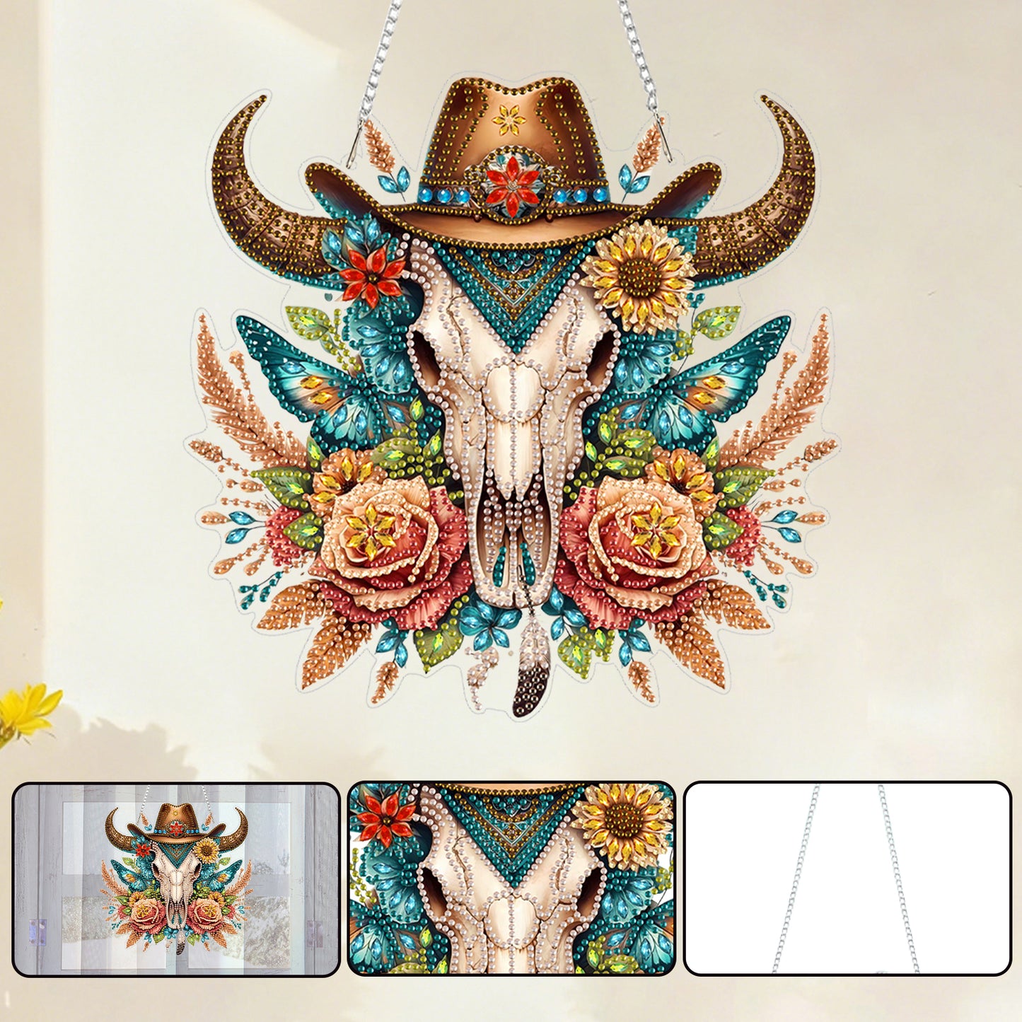 Cowboy Cow 2D Flat DIY Acrylic Diamond Art Paintings Pendant for Home Wall Decor