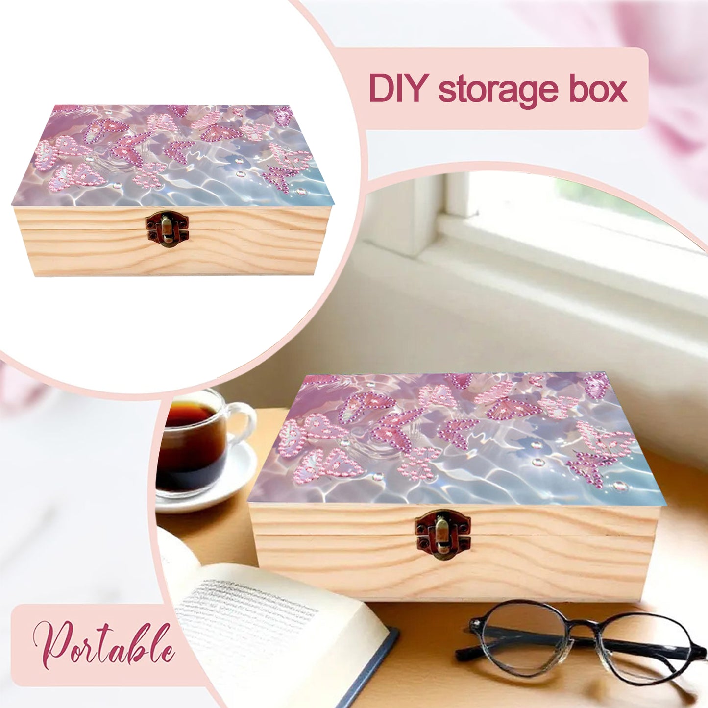 Butterfly Ripple DIY Wooden 5D Diamond Art Diamond Art Storage Box for Adults