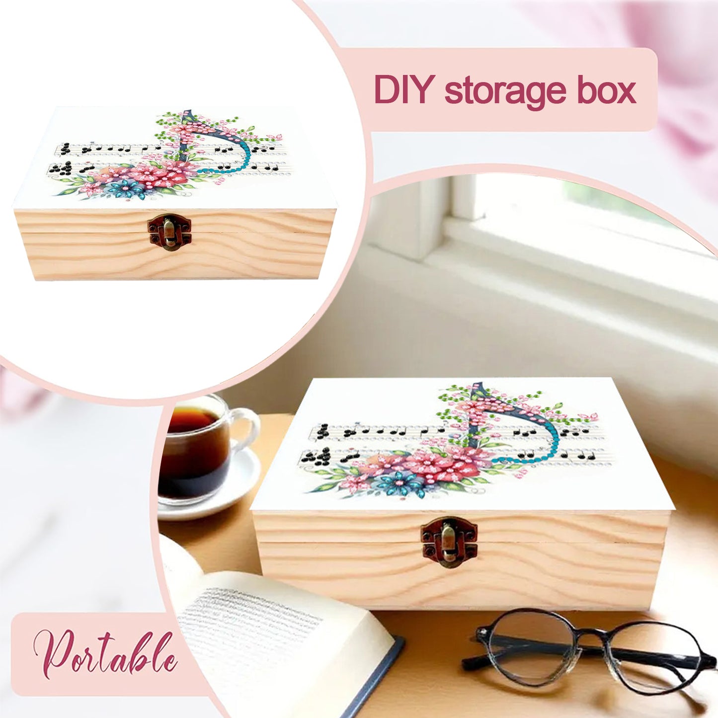 Musical Note DIY Wooden 5D Diamond Art Diamond Art Storage Box for Adults Gifts