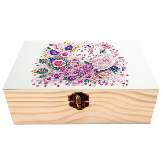Peacock DIY Wooden 5D Diamond Art Diamond Art Storage Box for Adults Desktop