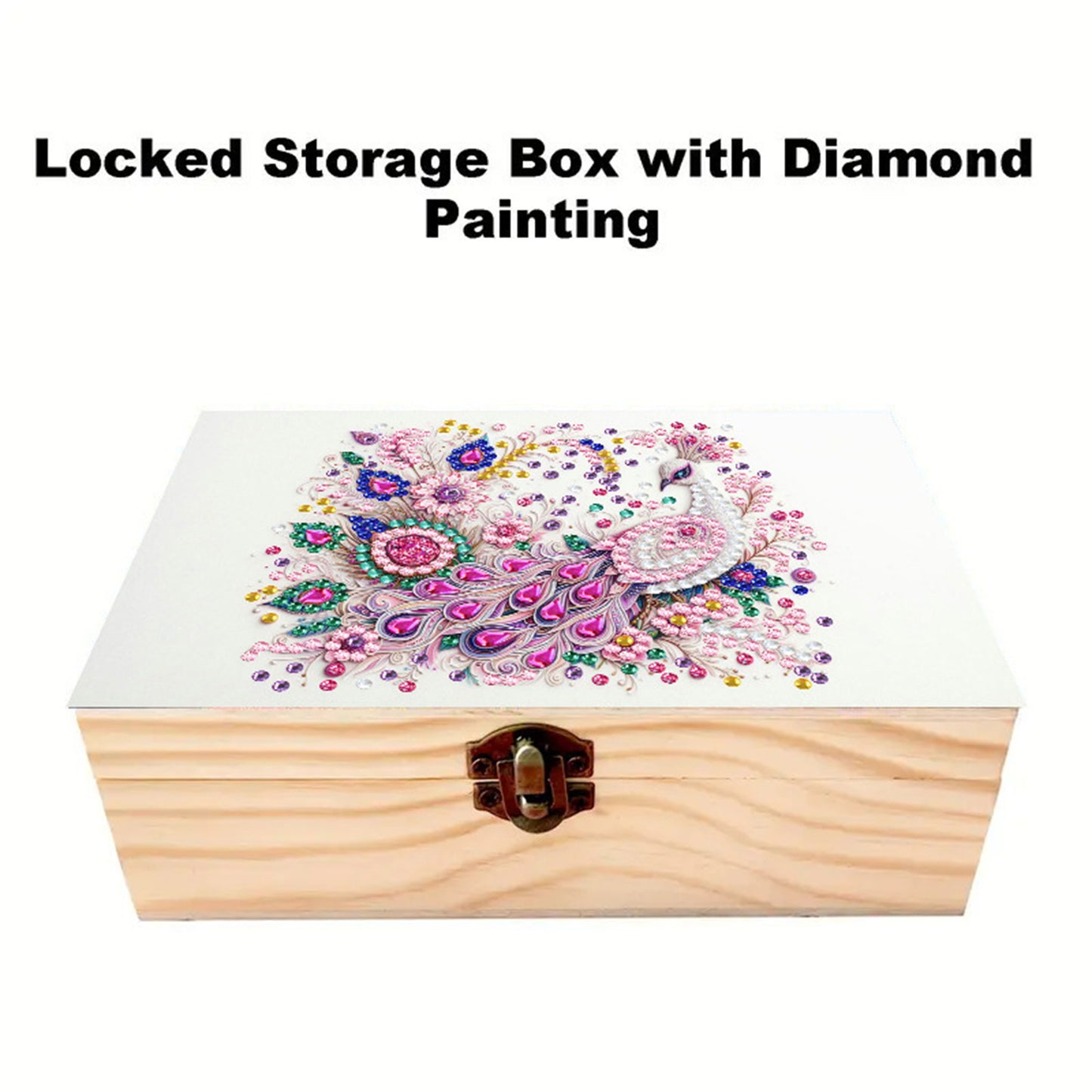 Peacock DIY Wooden 5D Diamond Art Diamond Art Storage Box for Adults Desktop