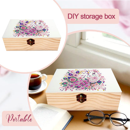 Peacock DIY Wooden 5D Diamond Art Diamond Art Storage Box for Adults Desktop