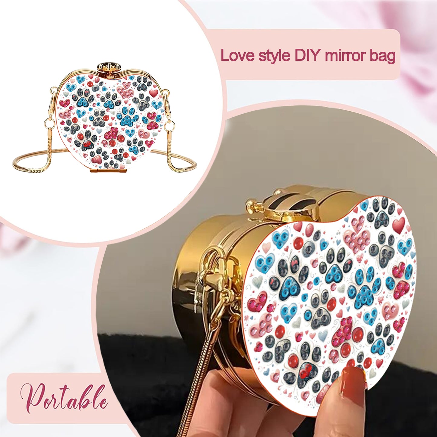 Cat Paw DIY Acrylic Love Art Diamond Painting Coin Purse with Chain for Women