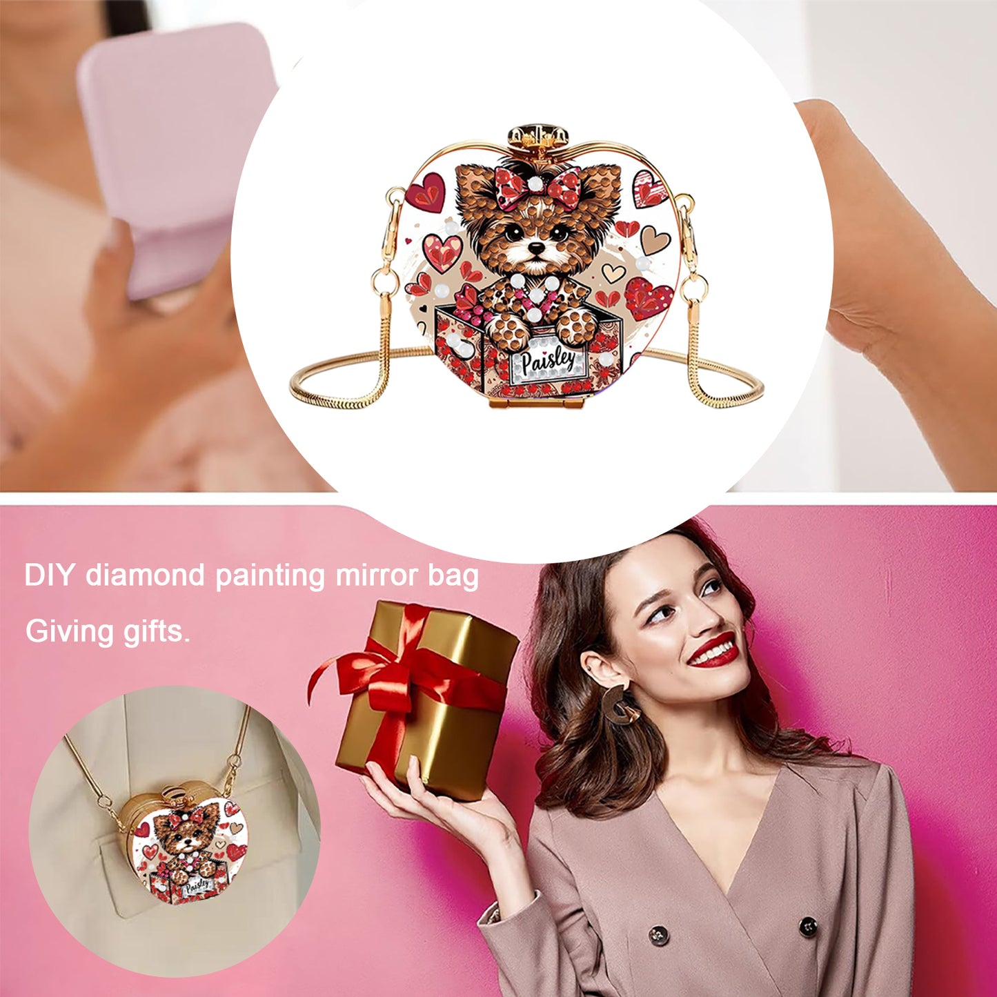 Dog DIY Acrylic Love Art Diamond Painting Coin Purse with Chain for Women Girl