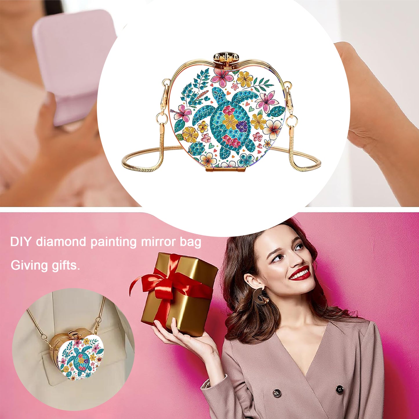 Turtle DIY Acrylic Love Art Diamond Painting Coin Purse w/ Chain for Women Girl