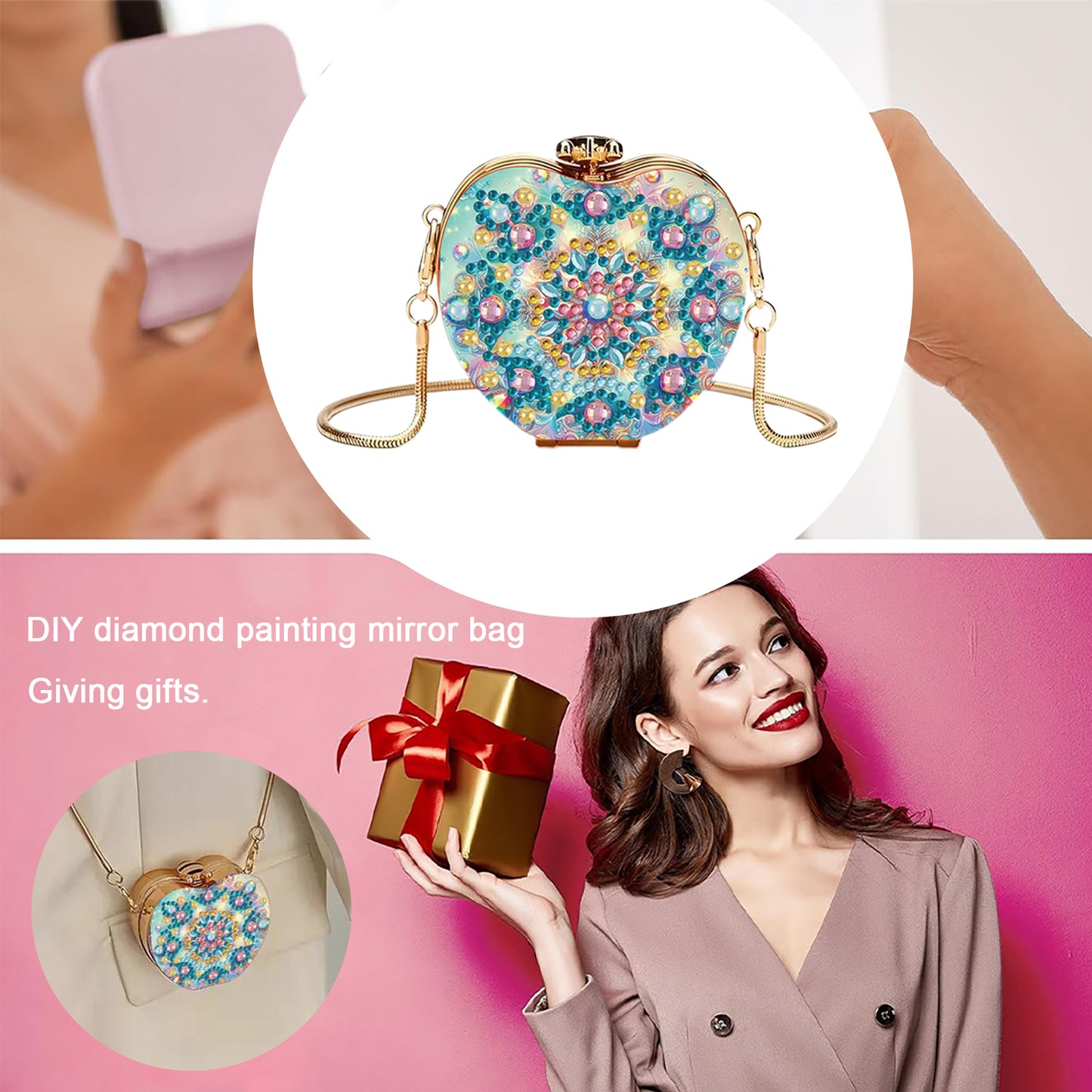 Mandala DIY Acrylic Love Art Diamond Painting Coin Purse with Chain for Women