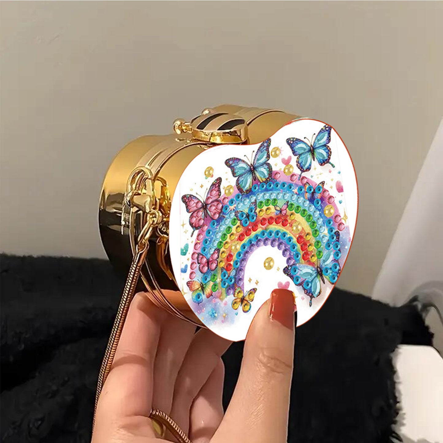 Rainbow DIY Acrylic Love Art Diamond Painting Coin Purse with Chain for Women