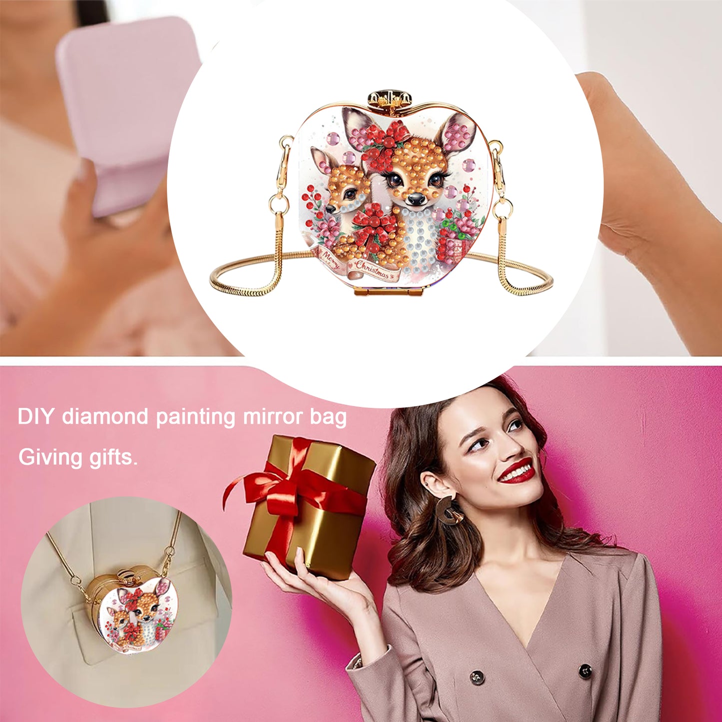 Reindeer DIY Acrylic Love Art Diamond Painting Coin Purse with Chain for Women