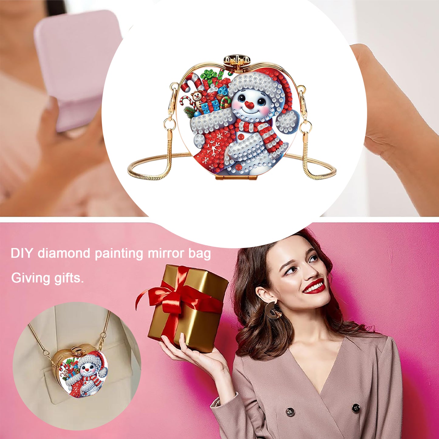 Snowman DIY Acrylic Love Art Diamond Painting Coin Purse with Chain for Women