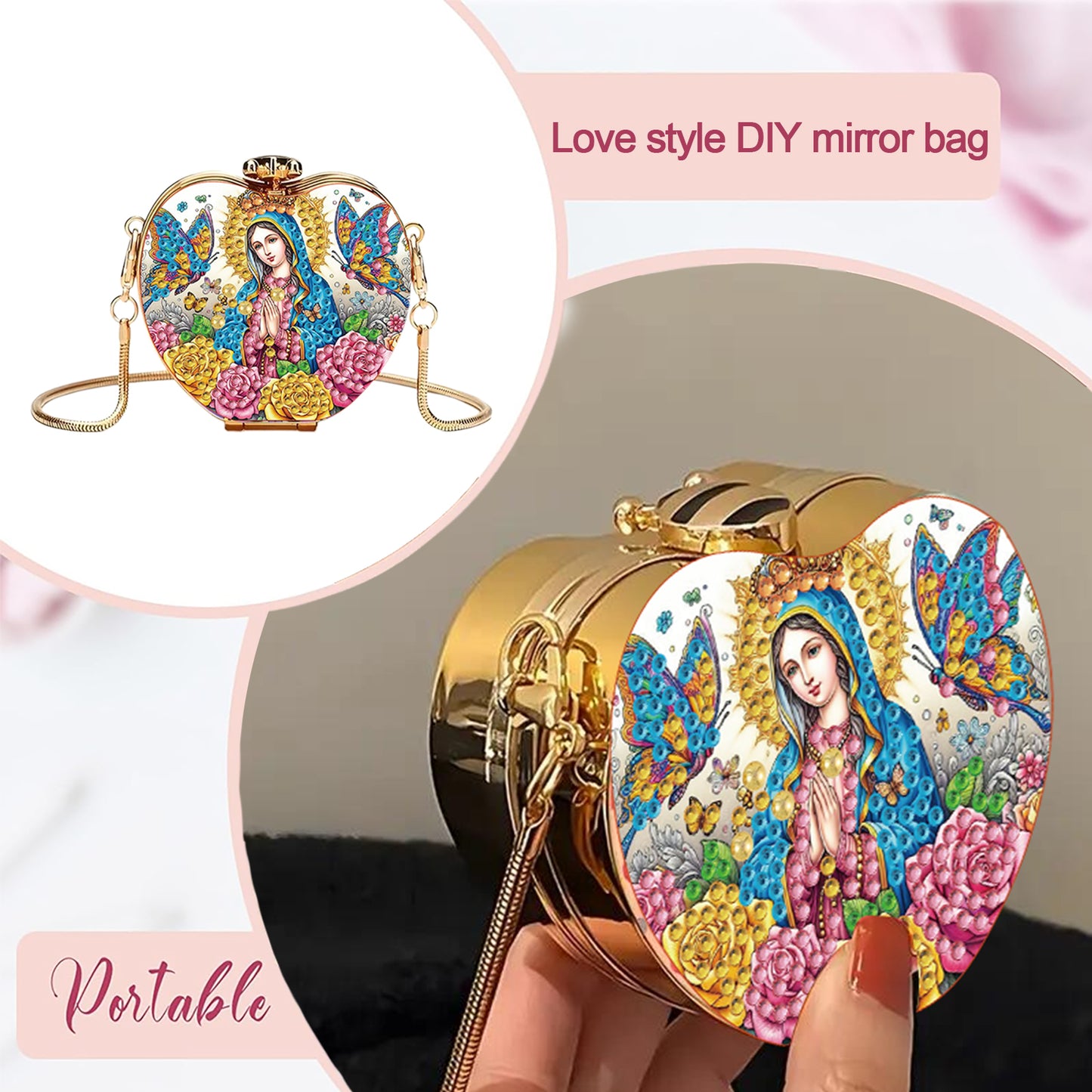 Faith DIY Acrylic Love Art Diamond Painting Coin Purse with Chain for Women Girl