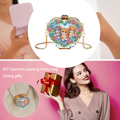 Three Cats DIY Acrylic Love Art Diamond Painting Coin Purse with Chain for Women