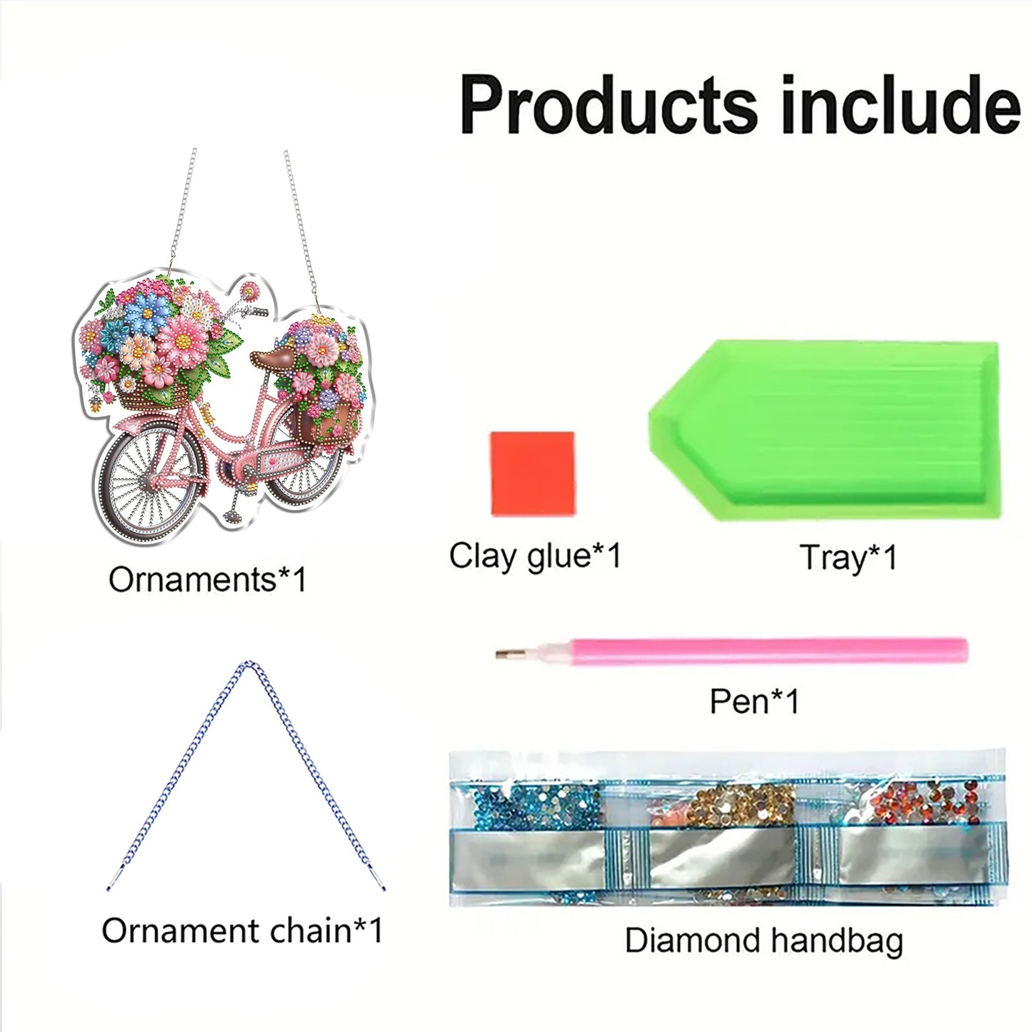 Flower Bicycle 2D Flat DIY Diamond Painting Kits Window Hanging for Home Decor